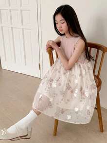 DAZY 女童圓領無袖洋裝，大童女孩秋季夏季服飾 - 粉色 - 查看 3