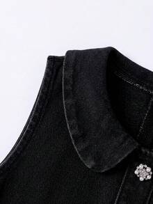 SHEIN Elladie kids Toddler Girls' Cute Frill Trim Denim Dress Autumn Fall - Black - View 7