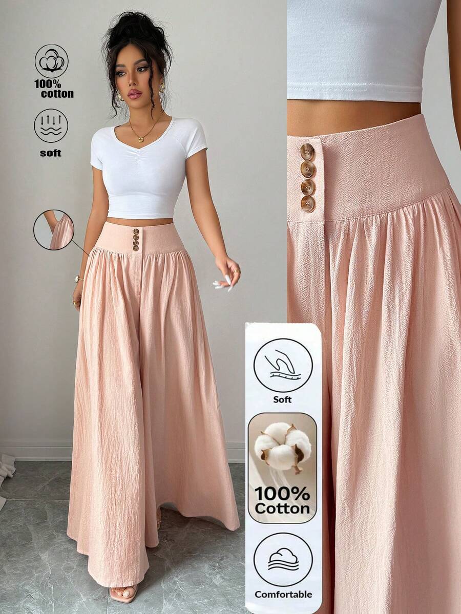 Elenzga Novas Calças Femininas Casuais e Elegantes, Design de Fivela Floral, Pernas Largas Soltas, Tecido de Algodão Macio 100% Rastreável, Calças Rosa Adequadas para o Dia de Ação de Graças, Halloween, Com Bolsos Funcionais e Pernas Largas Fluidas - Rosa chiclete - Visão 1