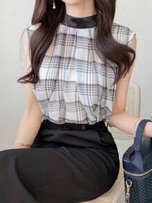FRIFUL 女款格紋百褶寬鬆時尚襯衫 夏季 - 彩色 - 查看 7