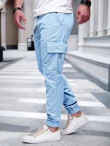 Manfinity Homme 男士成熟休闲多口袋工装裤，适合日常休闲穿着、周末外出、旅行、朋友聚会等场合。这款裤子是男士衣橱中不可或缺的百搭单品，也是送给男友或丈夫的绝佳礼物。 - 藍色 - 查看 3