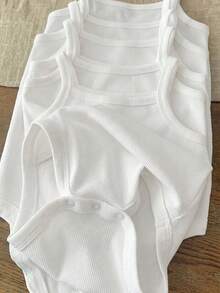 SHEIN LMoss Kids 5件套新生女宝宝可爱纯色针织连体衣套装，夏季 - 彩色 - 查看 4