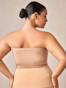 Veilyse 1pc Plus Size Women Seamless Wireless Bra, Full Coverage Comfortable Breathable Tube Top Bra - Apricot - View 3