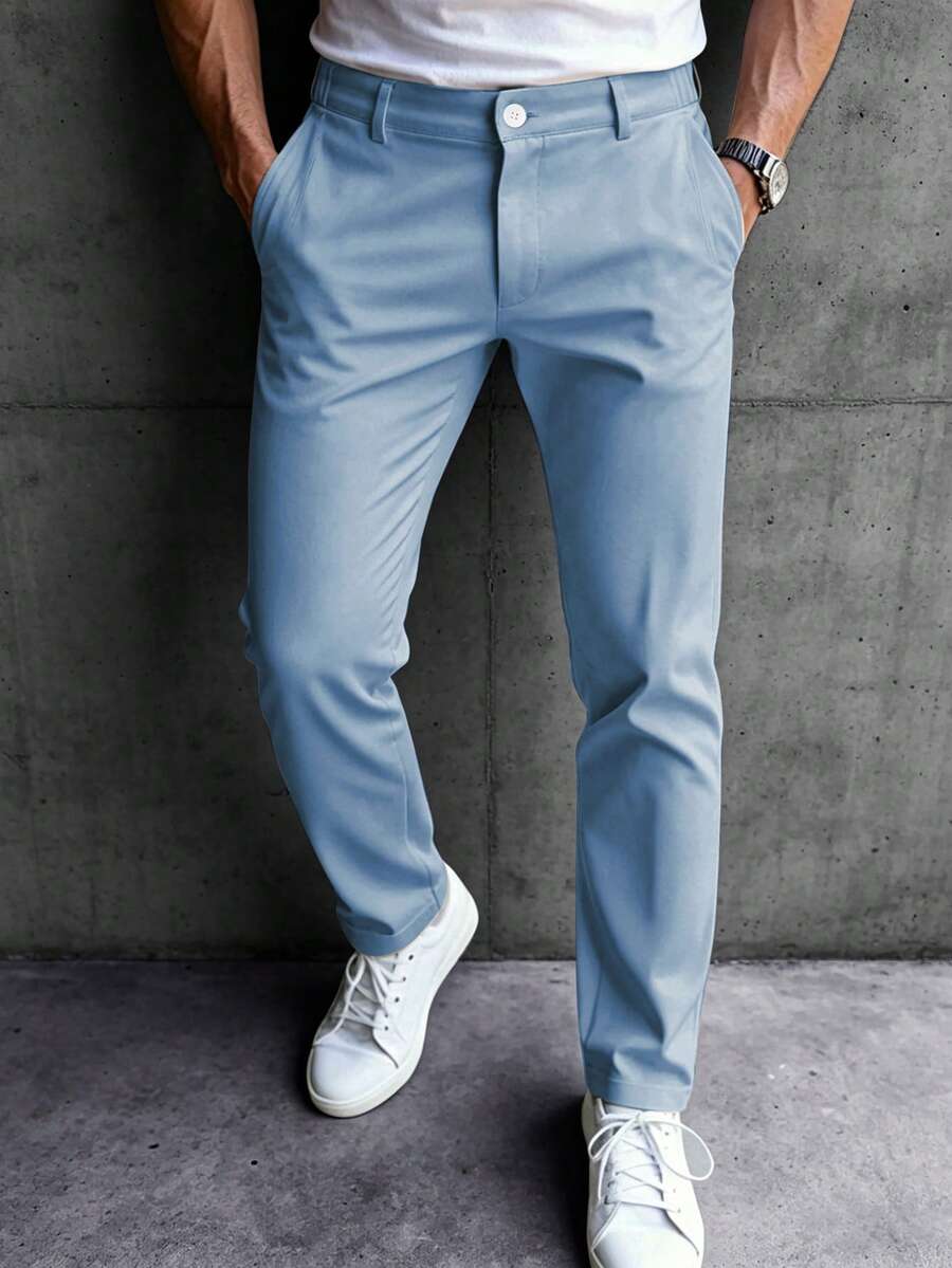 Manfinity Mode Pantalones casuales versátiles con botones y bolsillos para hombre, adecuados para negocios y oficina, formal - Azul - Ver 1