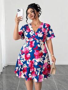 SHEIN CURVE+ Plus Size Women's Vacation Beach Outfits: Doll Dresses. - Multicolor - View 6