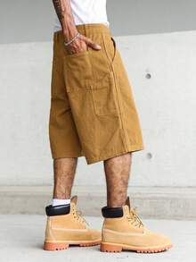 Manfinity Hypemode Quần short denim nam màu vàng hồng nhiều túi, phong cách đường phố thường ngày. - màu nâu - Xem 8