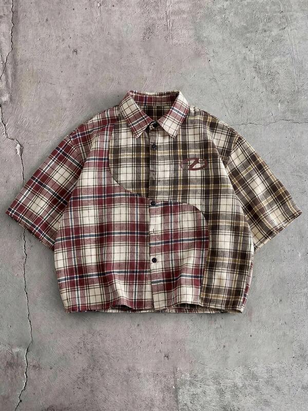 AXEPEAK Men's Plaid Short Sleeve Single-Breasted Casual Loose Shirt