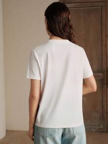 Anewsta 女款重工刺繡與珠飾圓領短袖T恤，夏季 - 淡紫色 - 查看 2