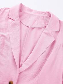 Franclia Plus Size Women's Fashionable Minimalist 3/4 Sleeve Fitted Blazer For Work, Spring/Summer - Pink - View 5