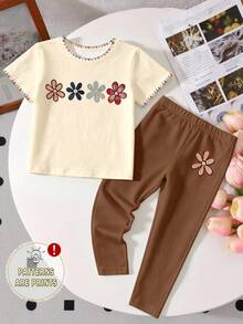 2pcs/Set Baju dan Legging Kasual Chic Motif Leopard dengan Pita untuk Anak Perempuan, Nyaman untuk Dipakai Sehari-hari di Musim Semi, Musim Panas, dan Musim Gugur - MultiWarna - View 5
