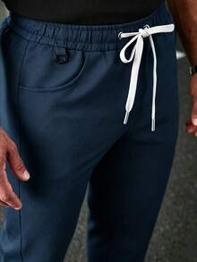 SLATEMANN Men's Drawstring Pants,Navy Blue,Autumn,Street Wear,City Break,Y2K Style Black Trousers,Comfortable Versatile Wardrobe Essential For Casual Outings - Navy Blue - View 3