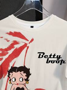Betty Boop x SHEIN 女款卡通櫻桃印花T恤 - 白色 - 查看 4