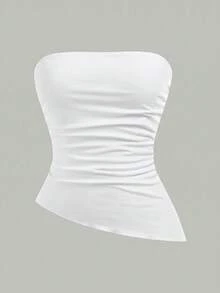 Girlism Bộ 3 áo hai dây croptop dệt kim màu đen, trắng và xanh dương dành cho nữ tuổi teen, có phần eo nhún và vạt áo bất đối xứng, kiểu dáng thể thao đường phố đa năng, dễ phối đồ. - màu nâu - Xem 6
