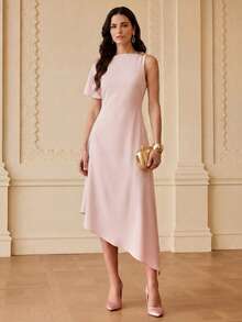 ZEYLAH Asymmetric Hem Slip Dress, Spring/Summer - Pink - View 3