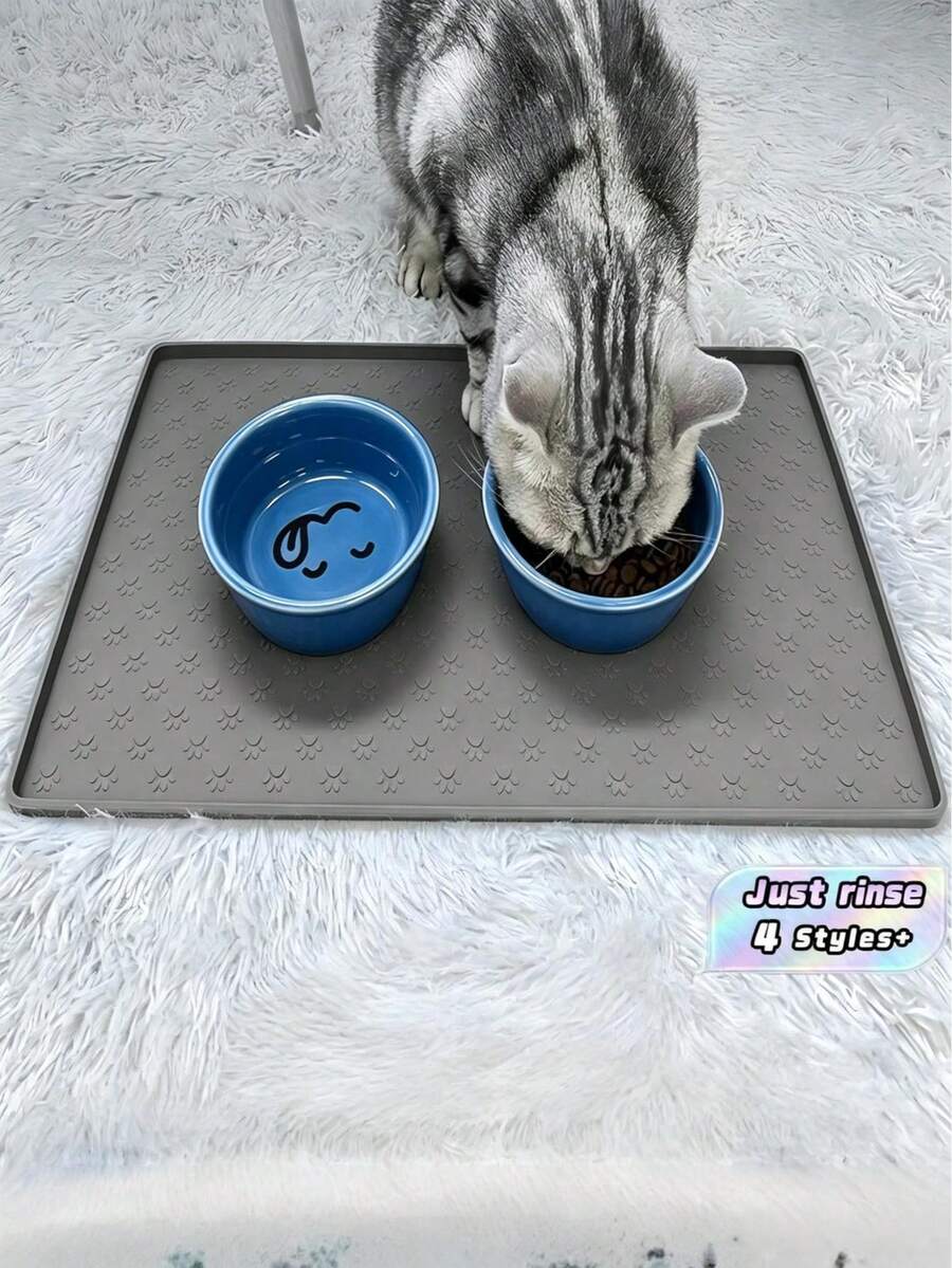 1 件防滑硅胶宠物餐垫,带凸起边缘,爪子设计,防水狗猫食垫,耐用喂食垫,圣诞节节日礼物,家庭厨房地板保护,宠物用品礼物,易于清洁 - 灰色 - 查看 1