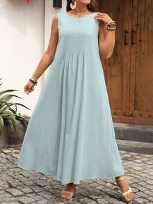 Rosumi Plus Size Women Patchwork Casual Sleeveless Maxi Dress - Multicolor - View 6