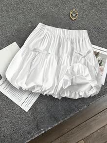 GlowEve CURVE Plus Size Women High Waist Bow Decor Puff Mini Skirt Fall - White - View 1