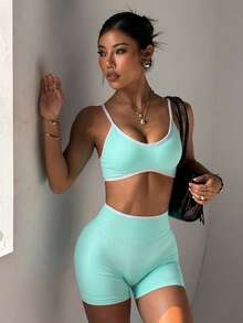 Slayform Bộ đồ tập yoga liền mạch dành cho nữ - Màu xanh nhạt - Xem 5