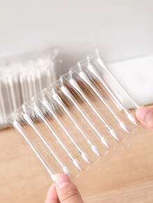 100pcs/Bag, Individually Wrapped, Travel Portable, Single Swab Is Portable To Carry, Double Headed Swab, One End Pointed And One End Rounded, Cleaning Make Up Remover Swab For Both Men And Women Accessories, Face Towel, Cotton Buds - White - View 5