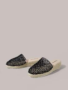 Styleloop Giày nữ đế dày bằng dây gai dầu, chất liệu rơm, màu đen, lưới dệt, hở gót, kiểu dáng mule, sandal mùa hè, giày dây gai dầu phong cách boho, phù hợp cho đi chơi, nghỉ mát, hẹn hò hàng ngày, đi biển, du lịch, phong cách thường ngày, giày nữ. - màu đen - Xem 8