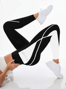 Exploreva Women's Contrast Color Pocket Sports Leggings - Multicolor - View 4