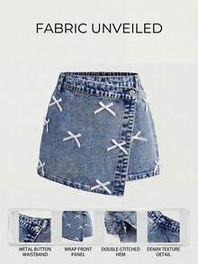 SHEIN Girlism Váy quần jean nữ tuổi teen phong cách Y2K, kiểu dáng bất đối xứng, cạp chun, thích hợp cho mùa xuân và hè, thanh lịch và nghỉ lễ, thích hợp cho kỳ nghỉ hè, đi biển. - Màu xanh lam - Xem 1