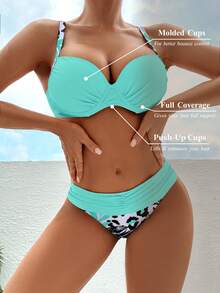 Swim Lushoire 2025 Resort Leopard Print Patchwork Bikini Summer - Green - View 6