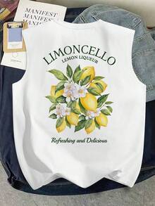 Torvinic Casual Fresh Summer Lemon Print White Camisole - White - View 1