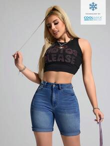 SHEIN Essnce Women's Pocket Skinny Casual Versatile Denim Shorts - Medium Wash - View 6