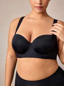 Veilyse Sujetador negro sin costuras de talla grande MIMILEMON, sujetador cómodo con tirantes anchos y minimalista que brinda soporte y elevación - Negro - Ver 10