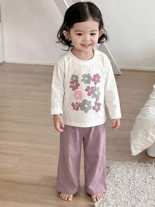 Dazy Kids 女童圆领甜美碎花长袖休闲睡衣 - 淡紫色 - 查看 6