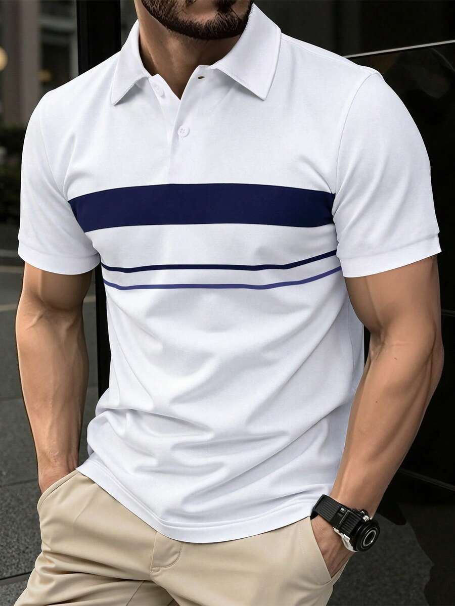 Calvornis Everyday Fashion Men Buttoned Half-Placket Polo Shirt, Formal - White - View 1