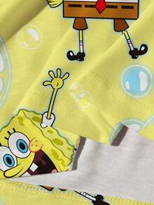SpongeBob SquarePants | SHEIN Áo thun nữ cổ tròn tay ngắn in hình hoạt hình dễ thương, kiểu dáng ôm vừa vặn. - trắng - Xem 6