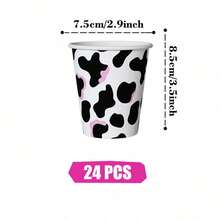 Pink Cow Print Disposable Plates, Napkins And Cups, Party Supplies Set, Serves 24 People, Disposable Paper Party Tableware, Suitable For Birthdays, Weddings, Theme Parties, Family Picnics. - View 9