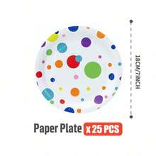 Colorful Polka Dot Disposable Plates, Napkins, And Cups For A Happy Birthday, Birthday-Themed Plates, Napkins, And Paper Cups For Party Supplies, Suitable For 25 Guests. Disposable Paper Plates And Party Tableware Are Perfect For Birthday Weddings, Family Picnics, And Other Parties - Multicolor - View 6