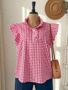 Rusticease Plus Size Women Plaid Ruched Casual Versatile Daily Wear Shirt  Summer Spring Clothing Country Style For Women - Hot Pink - View 4