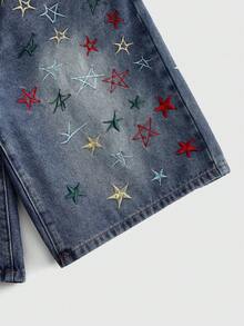 ROMWE MEN Street Life Men's Star Embroidered Denim Shorts - Multicolor - View 4