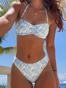 Swim Mod Set Pakaian Renang Wanita untuk Liburan Pantai, Motif Bunga yang Lucu, Manis, Retro, Kasual, dan Cocok untuk Liburan. - MultiWarna - View 1