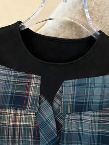 SHEIN Raffinéa 女士新款圆领针织拼接格子两合一下摆系带休闲优雅衬衫，春夏款 - 彩色 - 查看 8