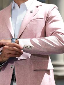 Manfinity Mode Men's Solid Color Notched Collar Single-Breasted Casual Versatile Daily Wear Long Sleeve Suit Blazer, Ceremony, Formal - Dusty Pink - View 3