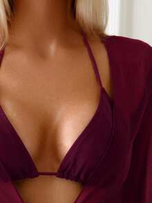 Swim Basics 女款素色七分袖防曬海灘度假和服式罩衫 - 酒紅色 - 查看 3