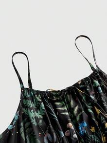 ROMWE Fairycore Summer Boho Vacation Crescent Moon & Plant Retro All-Over Print Plus Size Women Spaghetti Strap Dress - Multicolor - View 3
