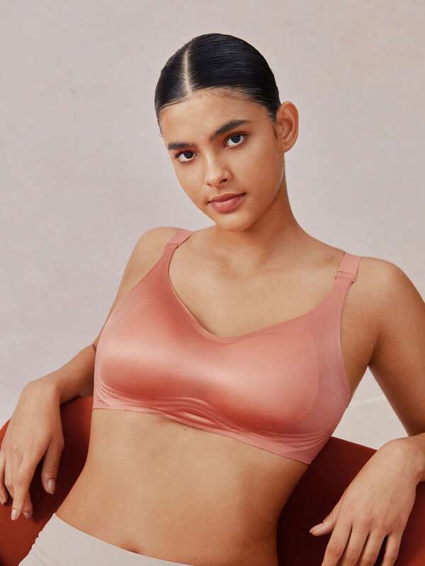 Veilyse Women's Intimate Apparel, Skin-Friendly Lift And Support Bra, Romantic French Casual Comfortable Minimalist Mature Charm Breathable Fabric Bra, Women's Grapefruit Pink Sports Base Layer French Elegant Lingerie