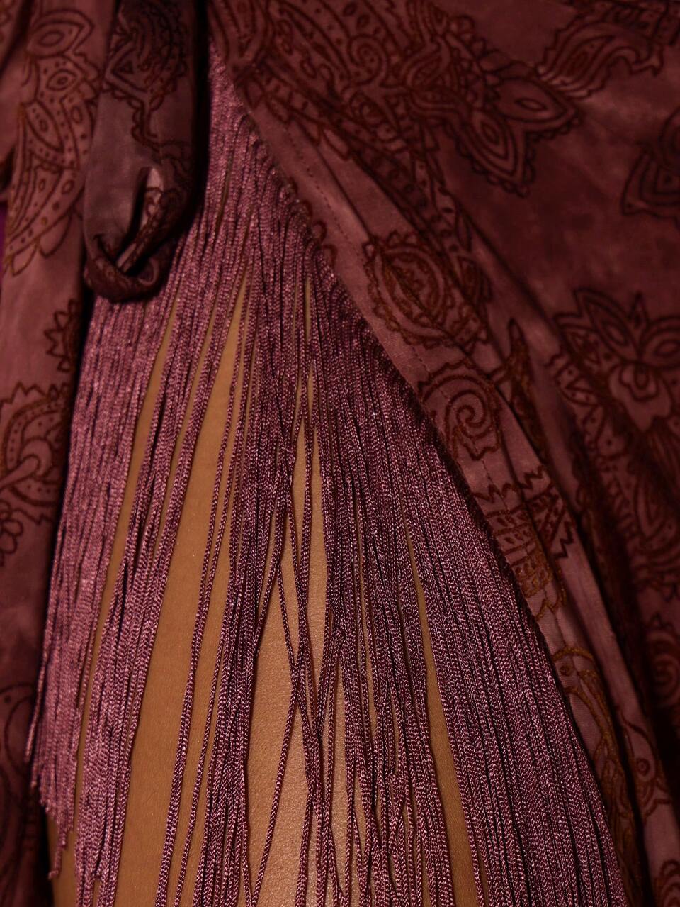 Devore Paisley Print Fringe Sarong Tie Side Skirt Only Summer Holiday Vacation Beach Ibiza Cute Festival Elegant Sexy Cherry Moon Burgundy Red