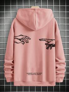 Manfinity Homme Sudadera con capucha holgada de manga larga con forro térmico y estampado de dedos para hombres, para otoño e invierno - Rosa - Ver 2