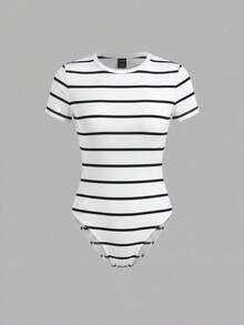 SHEIN BASICS Áo liền quần ôm nữ - Đen và trắng - Xem 8