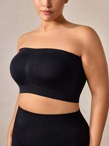 Veilyse 1pc Plus Size Women Seamless Wireless Bra, Black Full Coverage Comfortable Breathable Bandeau Bra - Black - View 5