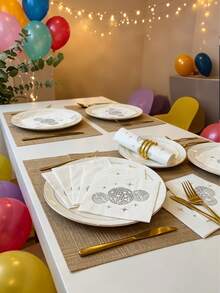 16 Pieces/Sets Of Disposable Napkins With Birthday Slogans, Simple Slogan Graphic Disposable Tissues For Birthday Parties And Christmas - Silver - View 2