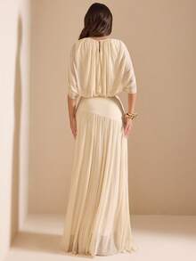 SHEIN BAE Bộ đồ 2 món màu mơ thanh lịch và thời trang dành cho nữ: áo và chân váy. - Màu be - Xem 2