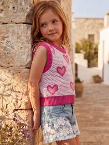 Maija Kids Maija Kids 1件装少女休闲度假优雅宽松彩色爱心图案钩针迷你裙，适合日常穿着、返校、郊游、聚会、节日、春夏穿着。 - 彩色 - 查看 6